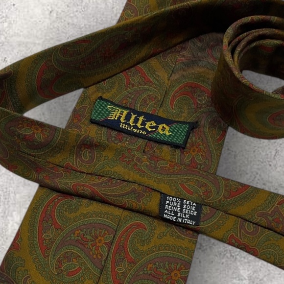 ALTEA Mustard/Green/Red Paisley Silk LUXURY Tie ITALY - Picture 3 of 5